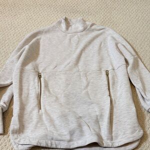 Varley Light Gray Funnel Neck Sweater with Zip Pockets